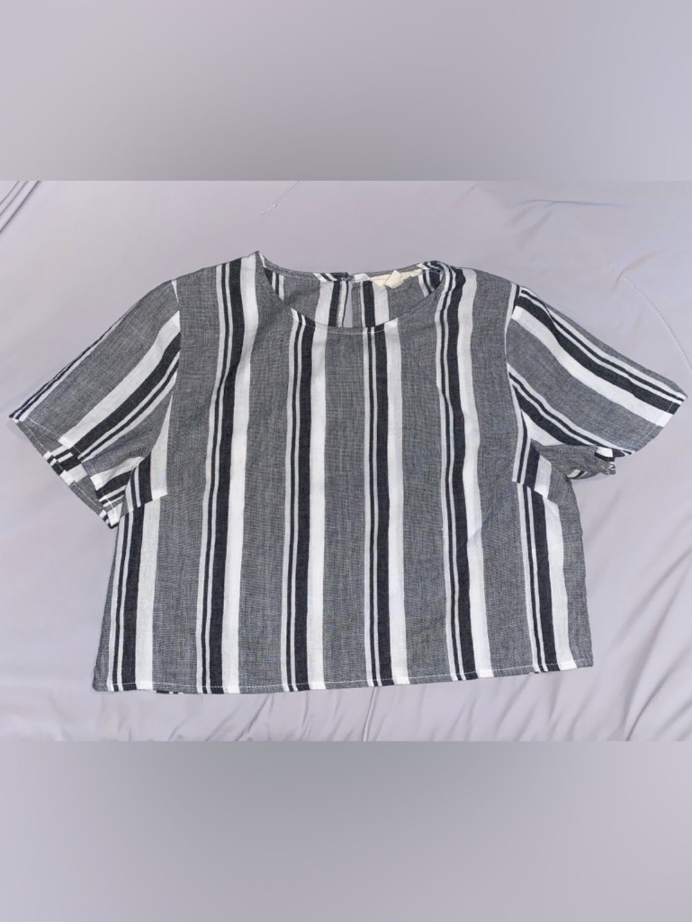 Boxy Short-Sleeve Striped Tee in Black & White